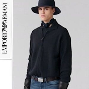 Emporio Armani Zip-up Cardigan In A Cob-stitch Virgin Wool Blend Sz XS